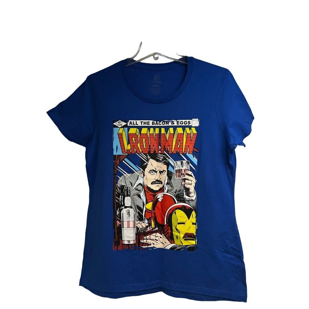 TeeFury Mashup Marvel Comics Iron Man Blue Graphic T-Shirt 3XL Cotton Stretch